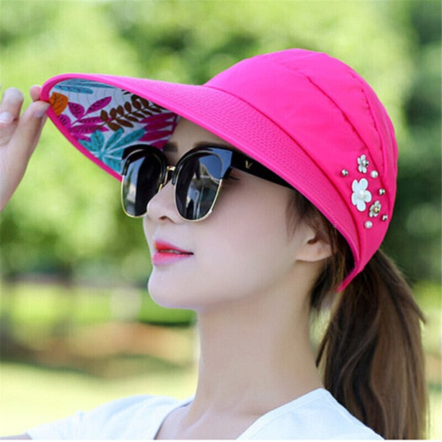 Sun Hats for Women Visors Hat Fishing Fisher Beach Hat UV Protection Cap  Black Casual Womens Summer Caps Ponytail Wide Brim Hat