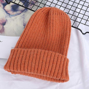 2019 New Winter Solid Color Wool Knit Beanie Women Fashion Casual Hat Warm Female Soft Thicken Hedging Cap Slouchy Bonnet Ski