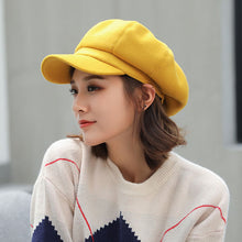 Load image into Gallery viewer, 2019 Wool Women Beret Autumn Winter Octagonal Cap Hats Stylish Artist Painter Newsboy Caps Black Yellow Beret Hats