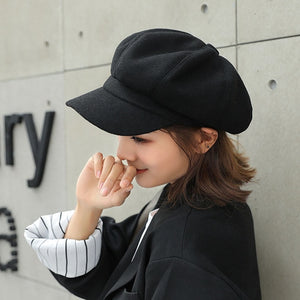 2019 Wool Women Beret Autumn Winter Octagonal Cap Hats Stylish Artist Painter Newsboy Caps Black Yellow Beret Hats