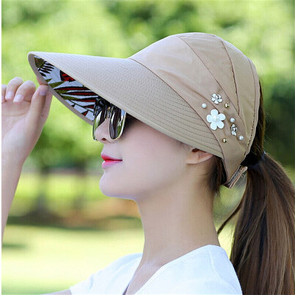 Durio Sun Visor Hat for Women 2 in 1 Summer Beach Hat Wide Brim Sun Hats  for Women UV Protection Lady Sun Protection Cap