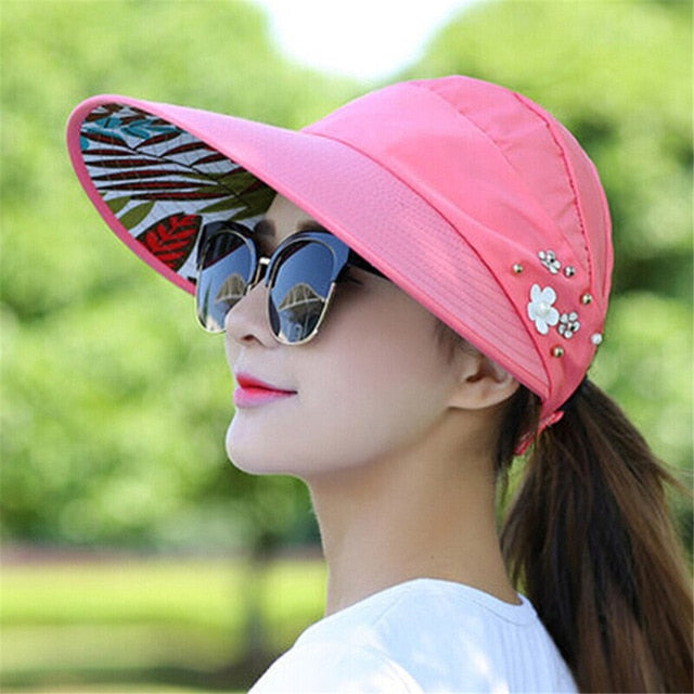 Sun Hats for Women Visors Hat Fishing Fisher Beach Hat UV Protection Cap  Black Casual Womens Summer Caps Ponytail Wide Brim Hat