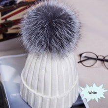 Load image into Gallery viewer, Hot Sale Winter Women Pom Pom Beanies Warm Knitted Bobble Girl Fur Pompom Hats Real Raccoon Fur Pompon Casual Hat Cap