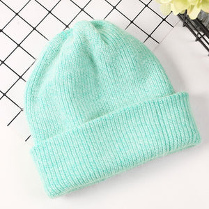 Women Winter Hat Knitted Beanie Hat Cashmere Knitted Hats for Women Cap Winter Autumn Rabbit Fur Ladies Solid Beanies Bonnet