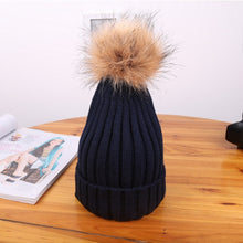 Load image into Gallery viewer, Hot Sale Winter Women Pom Pom Beanies Warm Knitted Bobble Girl Fur Pompom Hats Real Raccoon Fur Pompon Casual Hat Cap