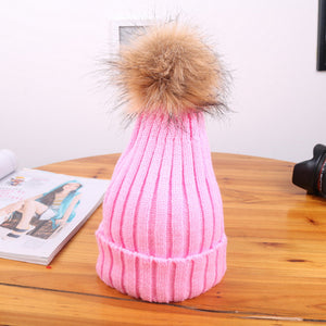 Hot Sale Winter Women Pom Pom Beanies Warm Knitted Bobble Girl Fur Pompom Hats Real Raccoon Fur Pompon Casual Hat Cap