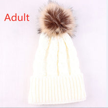 Load image into Gallery viewer, Hot Sale Winter Women Pom Pom Beanies Warm Knitted Bobble Girl Fur Pompom Hats Real Raccoon Fur Pompon Casual Hat Cap