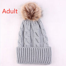 Load image into Gallery viewer, Hot Sale Winter Women Pom Pom Beanies Warm Knitted Bobble Girl Fur Pompom Hats Real Raccoon Fur Pompon Casual Hat Cap